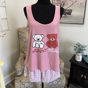 Sweet Pink and White Pajama Set with Bear Graphics
